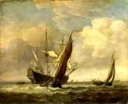 Willem van de Velde - Two Small Vessels and a Dutch Man-of-War in a Breeze